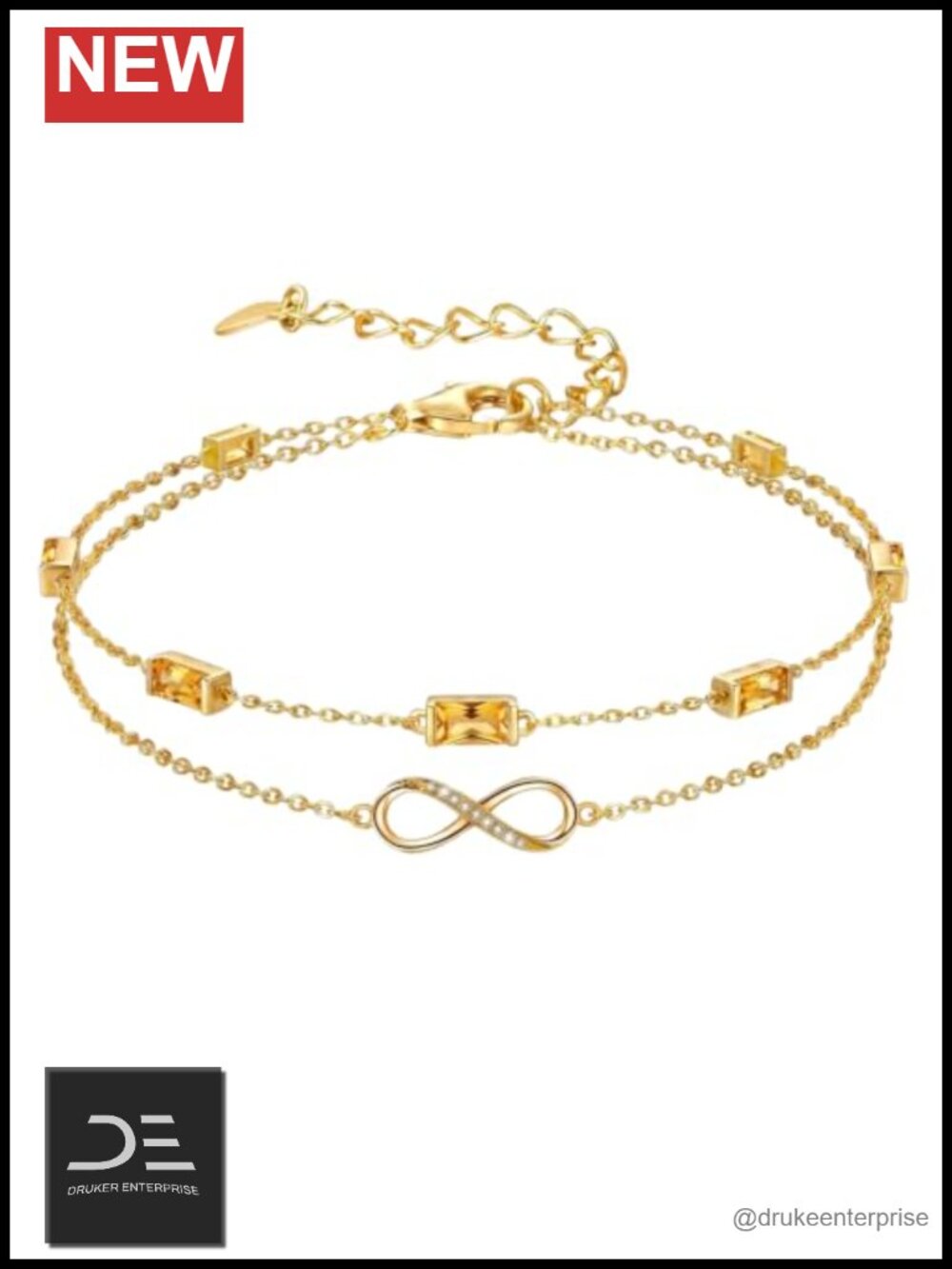 14K Gold Plated Infinity Birthstone Layered Bracelet Women Link Cubic Zirconia